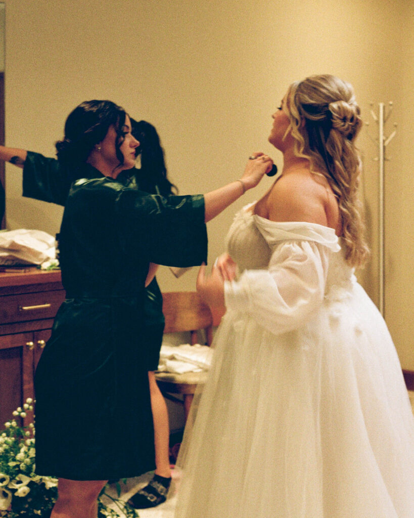 getting ready photos on medium format film, documentary wedding photography highlighting emotion.