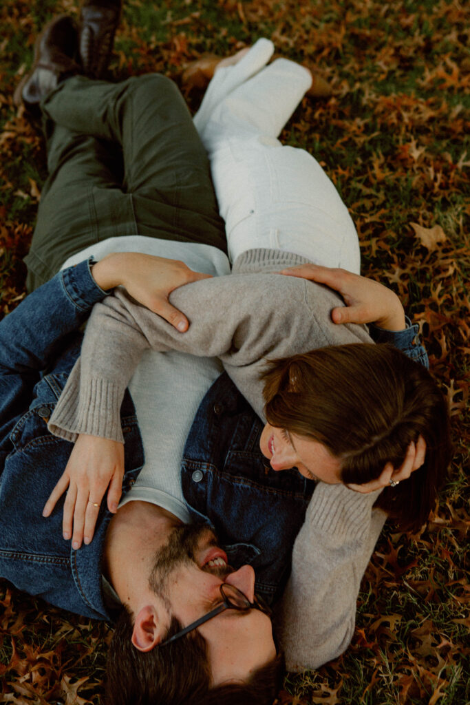 Couple session at Rock Bridge Memorial State Park Columbia Missouri on wooded trail